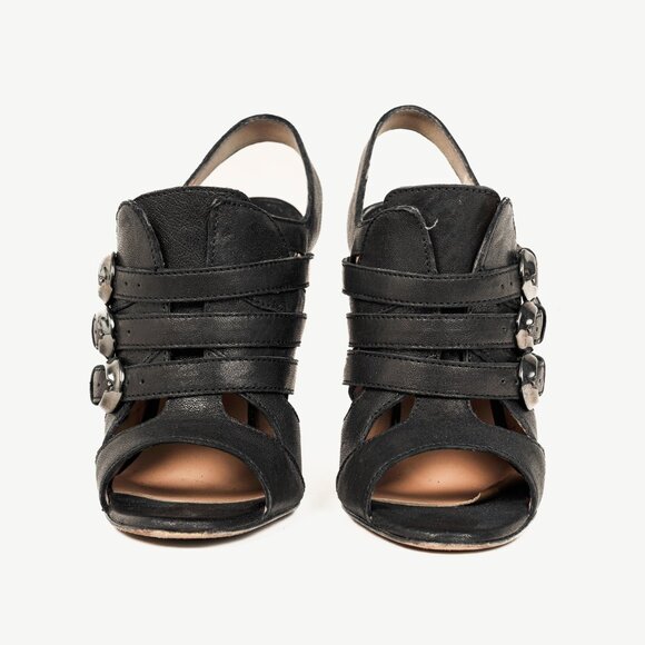 Manolo Blahnik Black Leather Buckled Gladiator Sandals - Picture 2 of 9